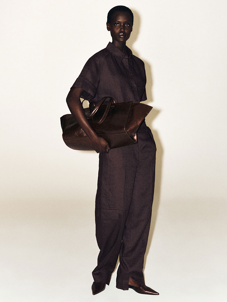 ベルト付きリネンバレルレッグパンツ